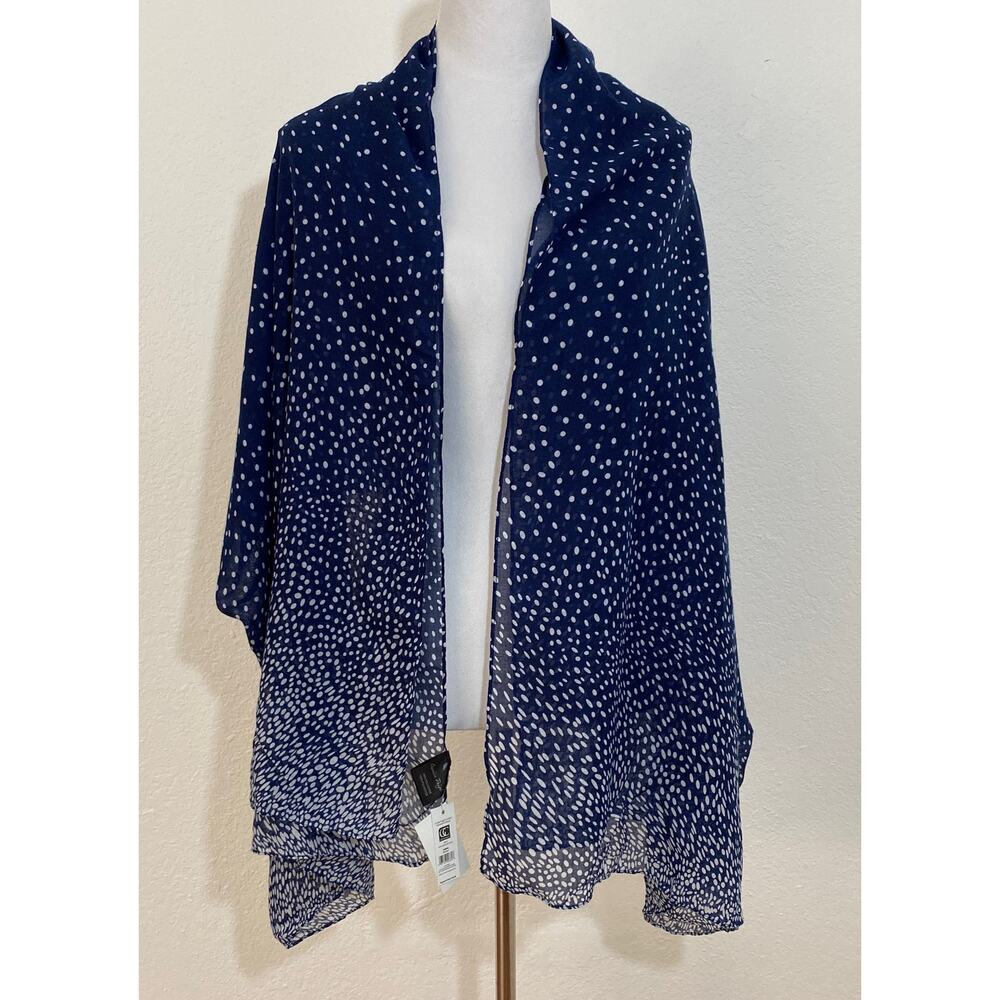 NWT Charlie Paige for Gift Craft Blue Large White Polka Dots Shawl